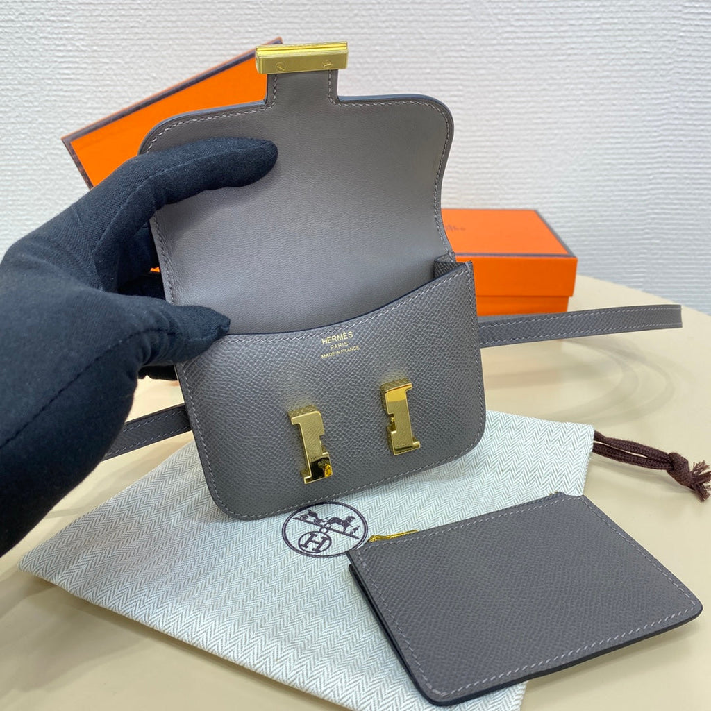 Hermes Constance Slim Wallet Dark Gray Epsom Leather Gold H082078