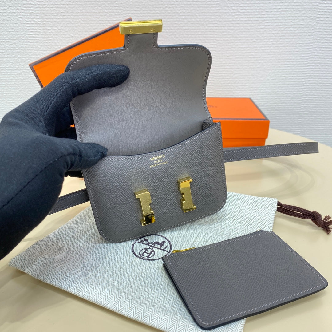 Hermes Constance Slim Wallet Dark Gray Epsom Leather Gold H082078