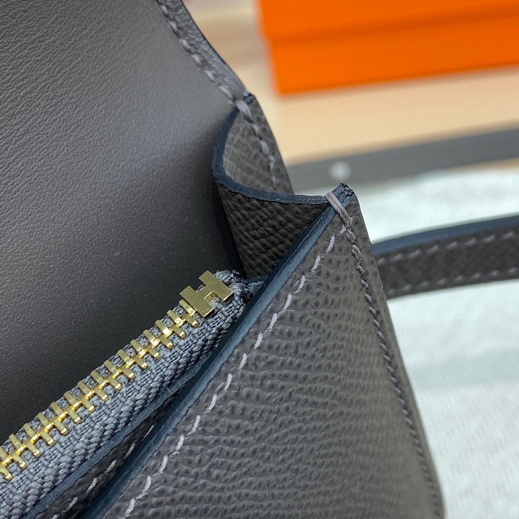 Hermes Constance Slim Wallet Dark Gray Epsom Leather Gold H082078