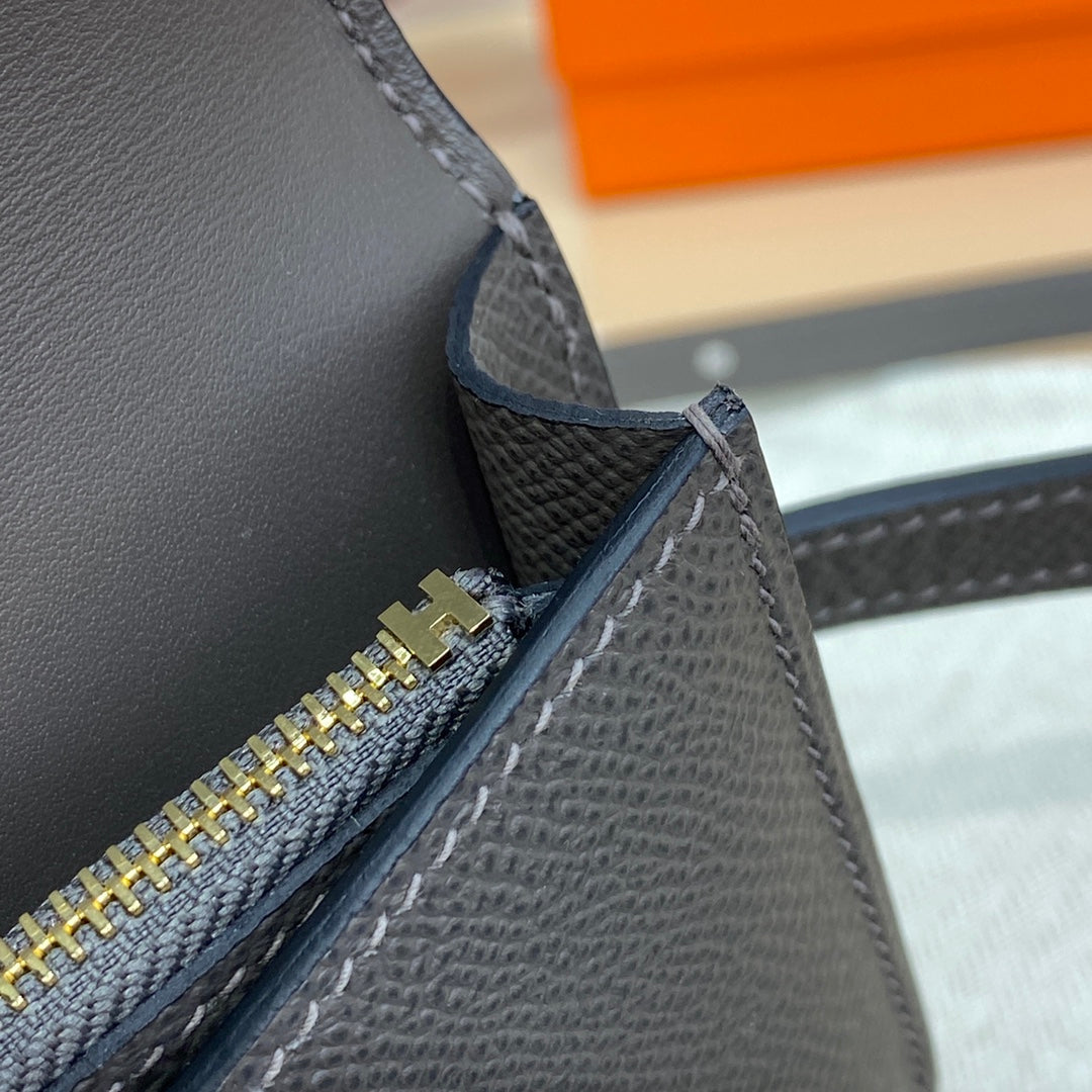Hermes Constance Slim Wallet Dark Gray Epsom Leather Gold H082078