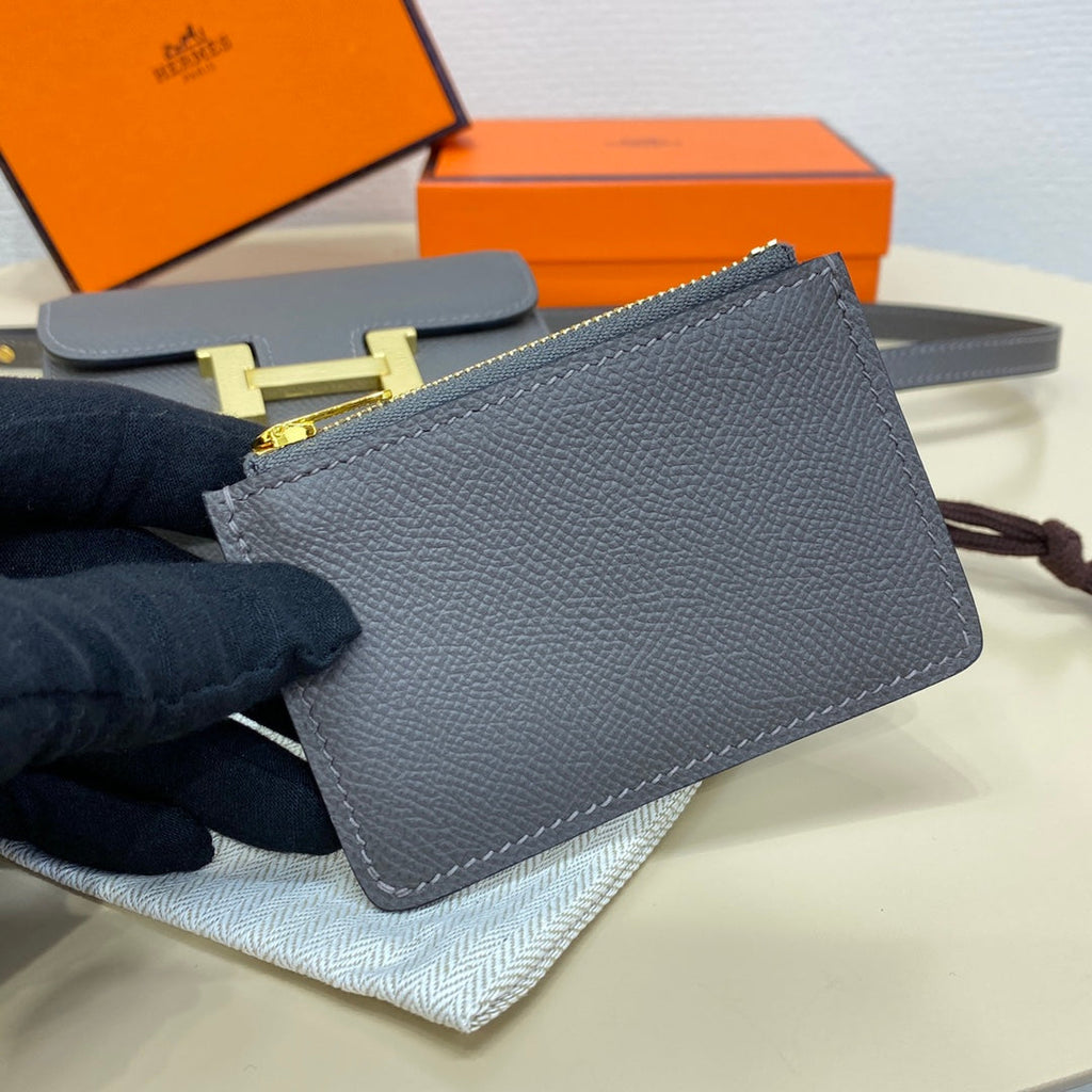 Hermes Constance Slim Wallet Dark Gray Epsom Leather Gold H082078