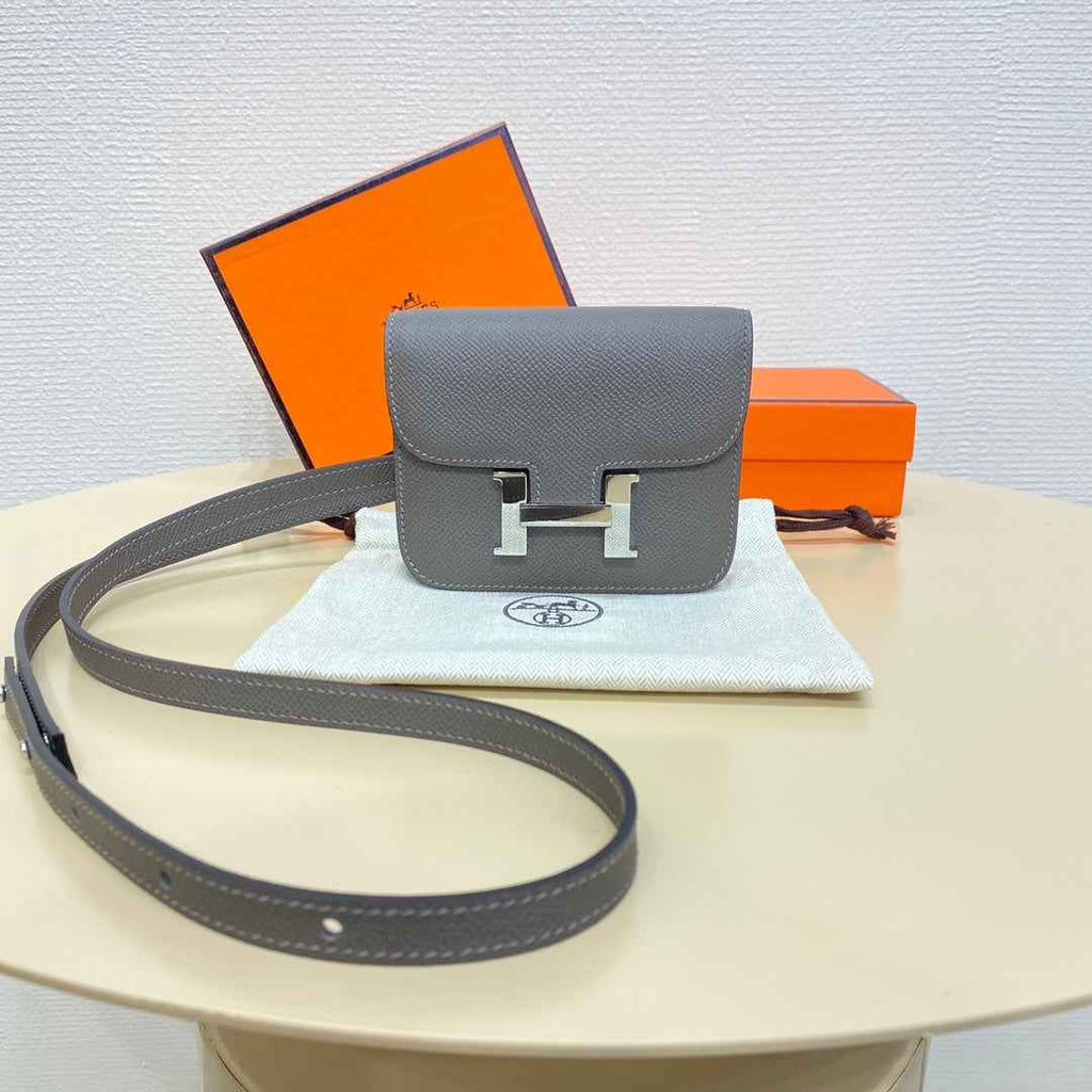 Hermes Constance Slim Wallet Dark Gray Epsom Leather Silver H082079