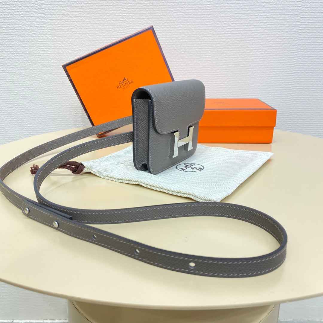 Hermes Constance Slim Wallet Dark Gray Epsom Leather Silver H082079