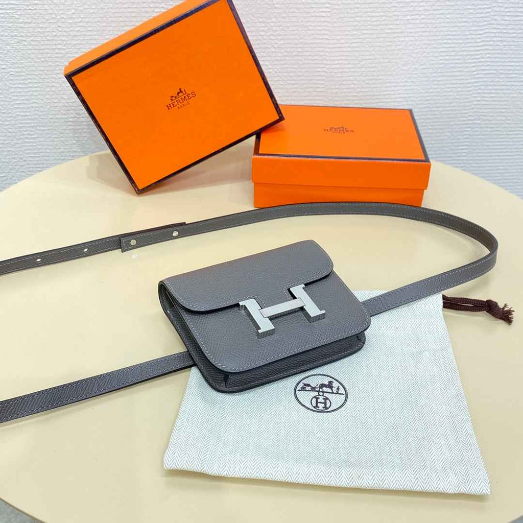 Hermes Constance Slim Wallet Dark Gray Epsom Leather Silver H082079