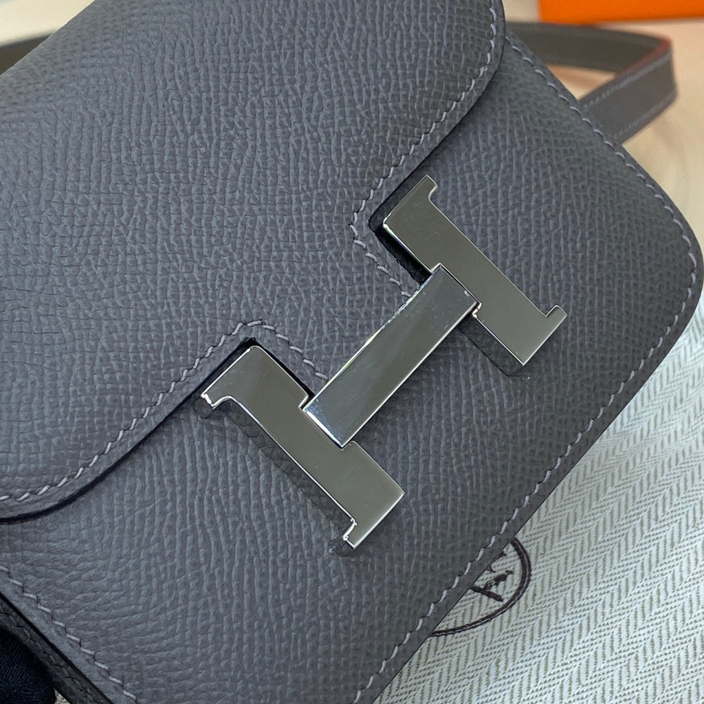 Hermes Constance Slim Wallet Dark Gray Epsom Leather Silver H082079