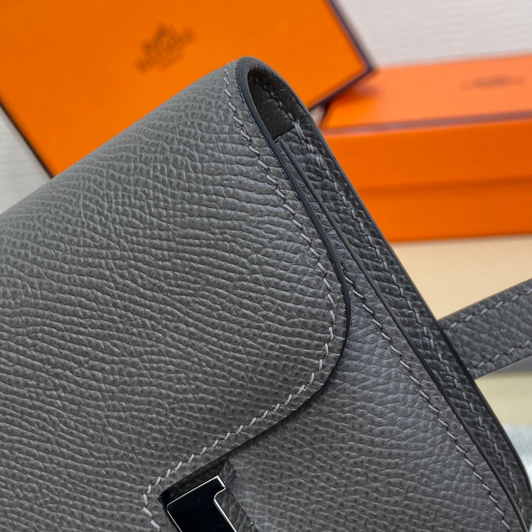 Hermes Constance Slim Wallet Dark Gray Epsom Leather Silver H082079