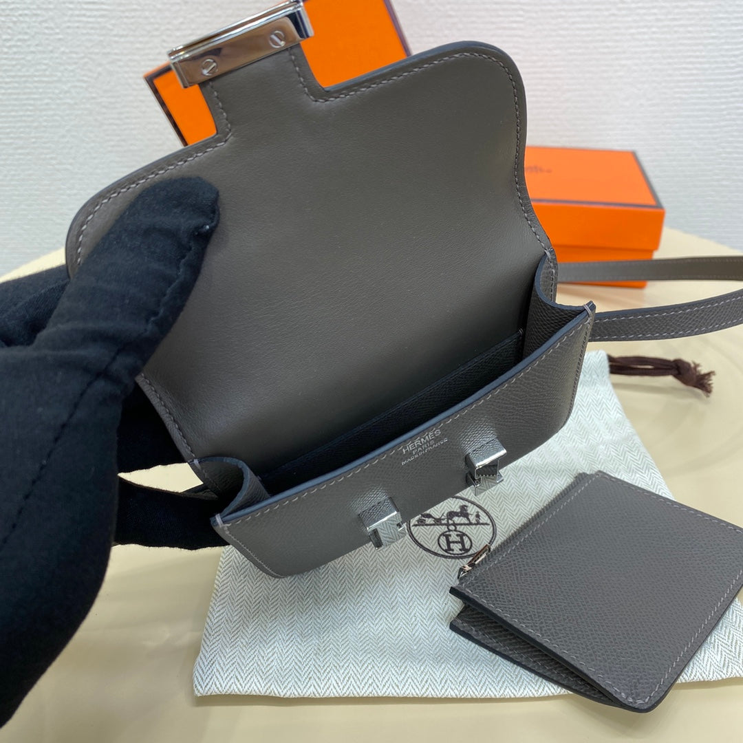 Hermes Constance Slim Wallet Dark Gray Epsom Leather Silver H082079