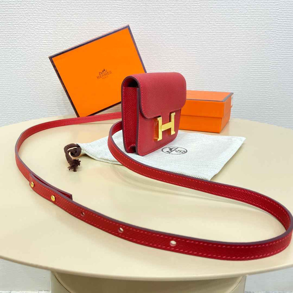 Hermes Constance Slim Wallet Red Epsom Leather Gold H082080