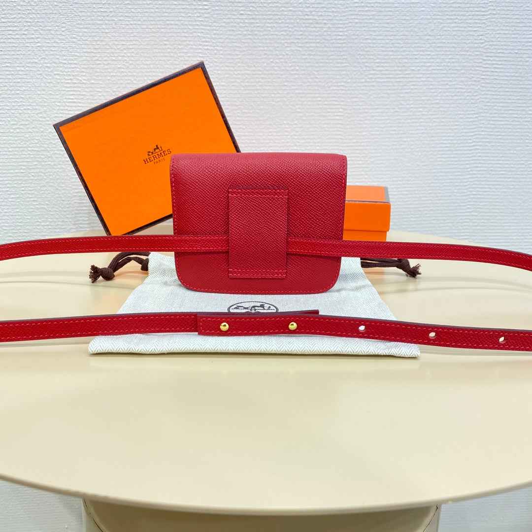 Hermes Constance Slim Wallet Red Epsom Leather Gold H082080