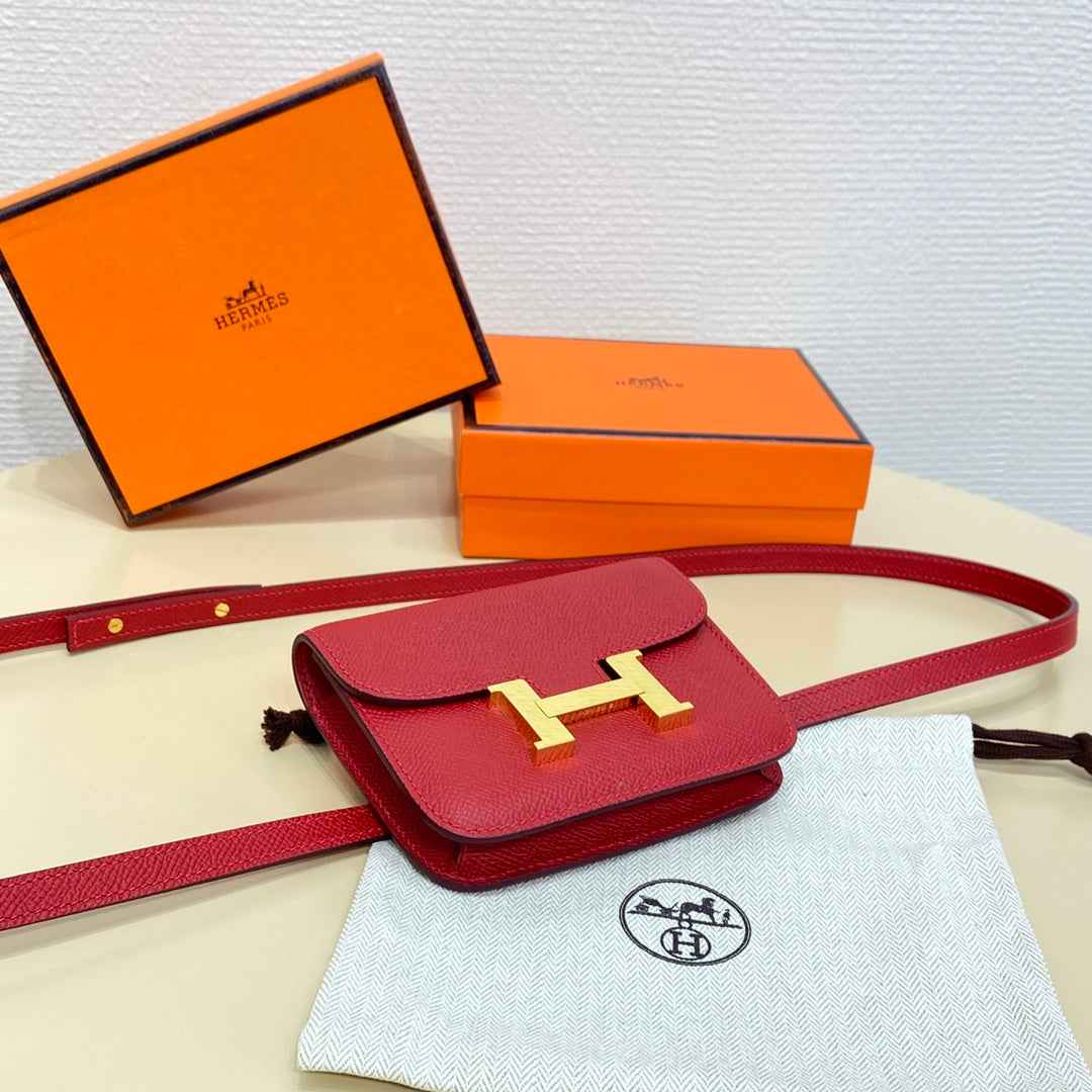 Hermes Constance Slim Wallet Red Epsom Leather Gold H082080