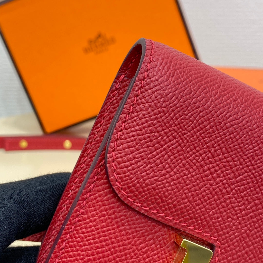 Hermes Constance Slim Wallet Red Epsom Leather Gold H082080