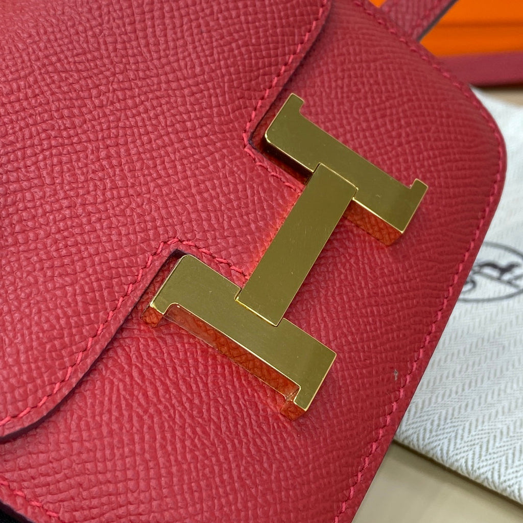 Hermes Constance Slim Wallet Red Epsom Leather Gold H082080
