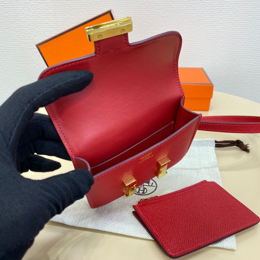 Hermes Constance Slim Wallet Red Epsom Leather Gold H082080