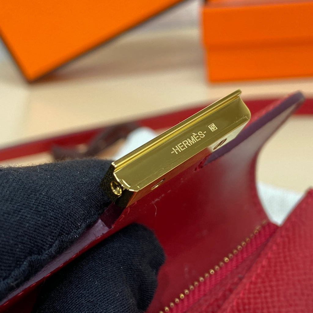 Hermes Constance Slim Wallet Red Epsom Leather Gold H082080