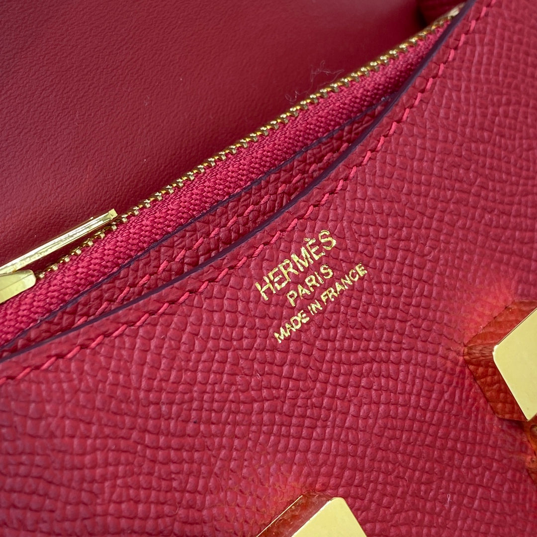 Hermes Constance Slim Wallet Red Epsom Leather Gold H082080