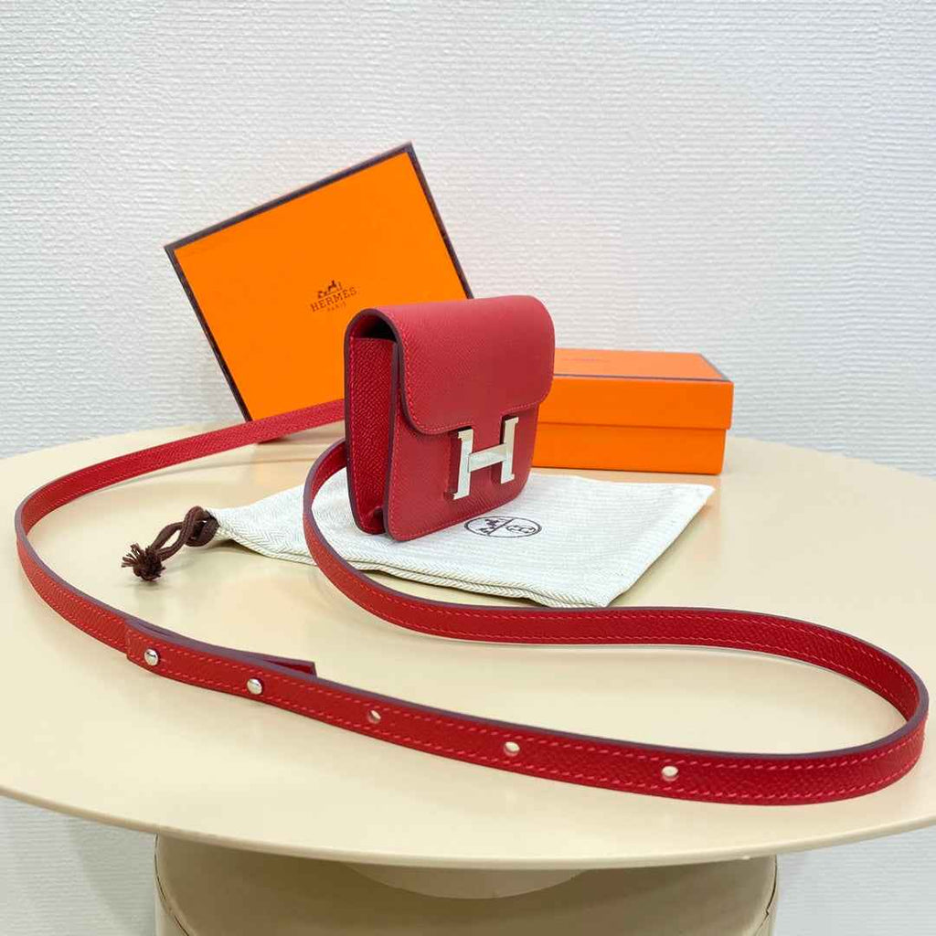 Hermes Constance Slim Wallet Red Epsom Leather Silver H082081
