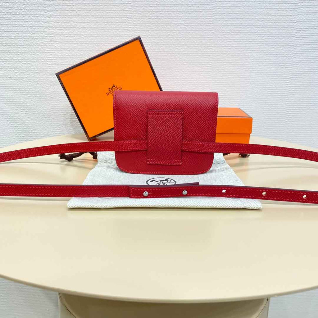 Hermes Constance Slim Wallet Red Epsom Leather Silver H082081