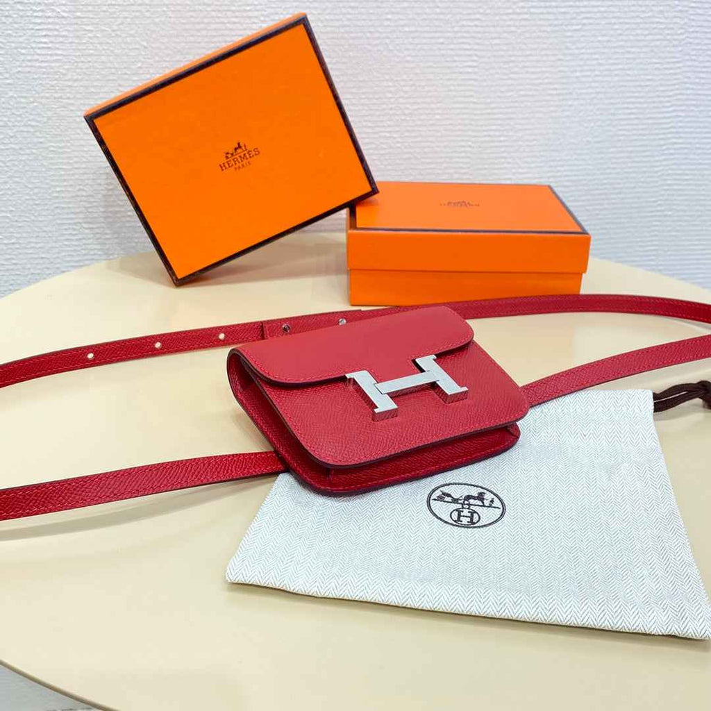 Hermes Constance Slim Wallet Red Epsom Leather Silver H082081