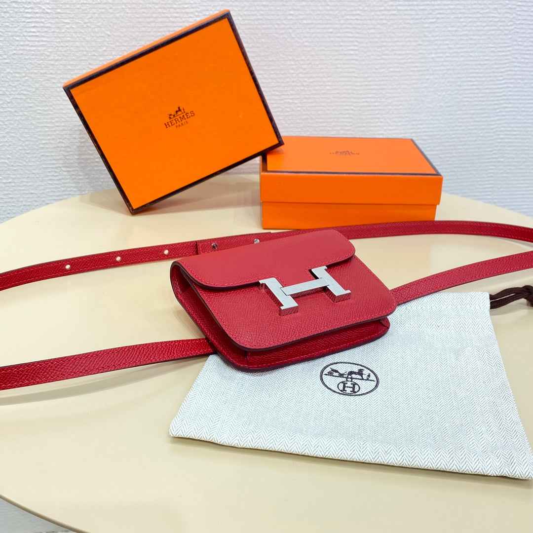 Hermes Constance Slim Wallet Red Epsom Leather Silver H082081