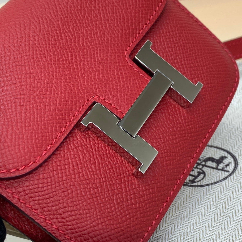 Hermes Constance Slim Wallet Red Epsom Leather Silver H082081