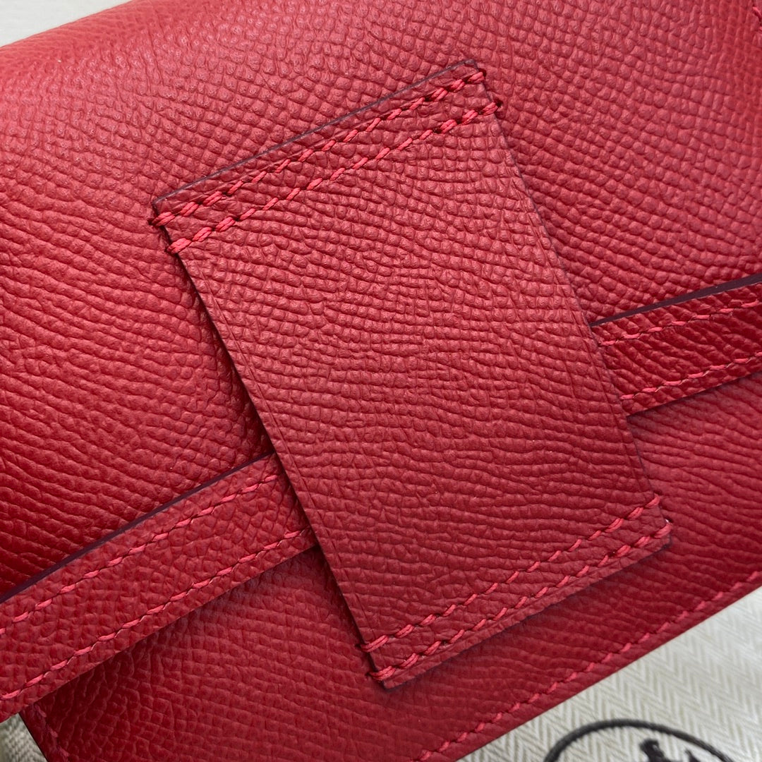 Hermes Constance Slim Wallet Red Epsom Leather Silver H082081