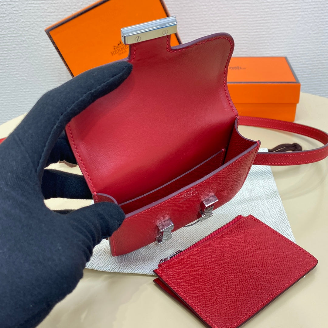Hermes Constance Slim Wallet Red Epsom Leather Silver H082081