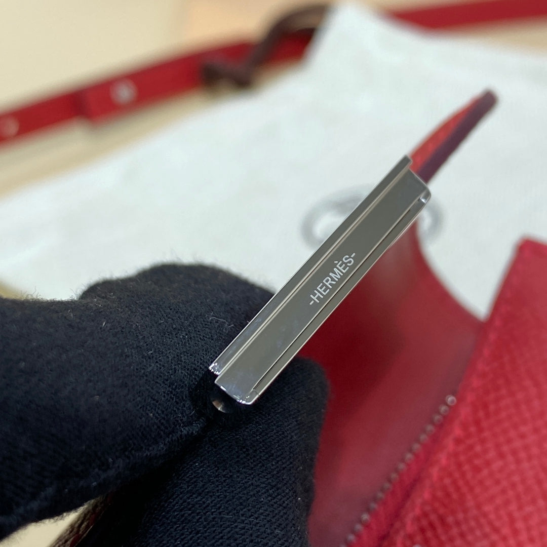 Hermes Constance Slim Wallet Red Epsom Leather Silver H082081