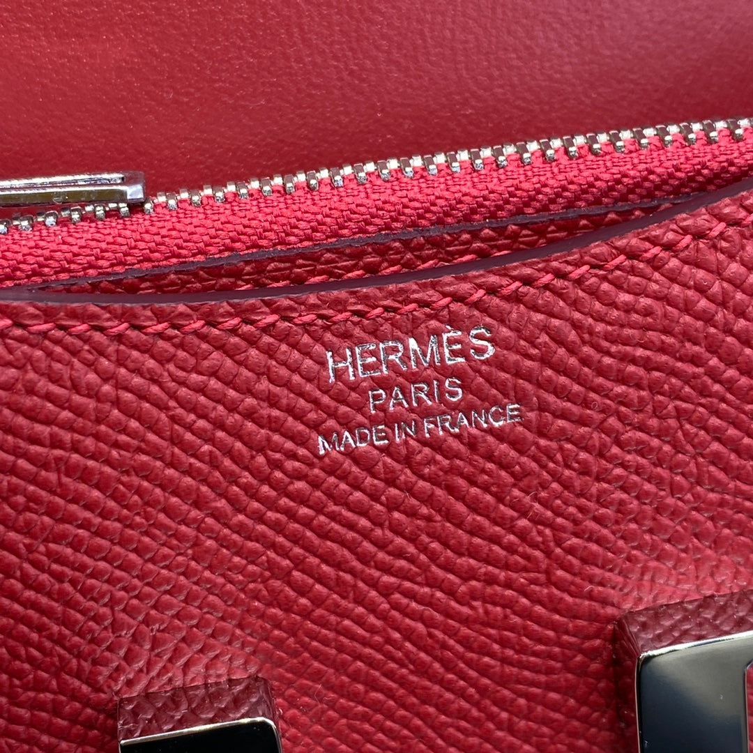 Hermes Constance Slim Wallet Red Epsom Leather Silver H082081