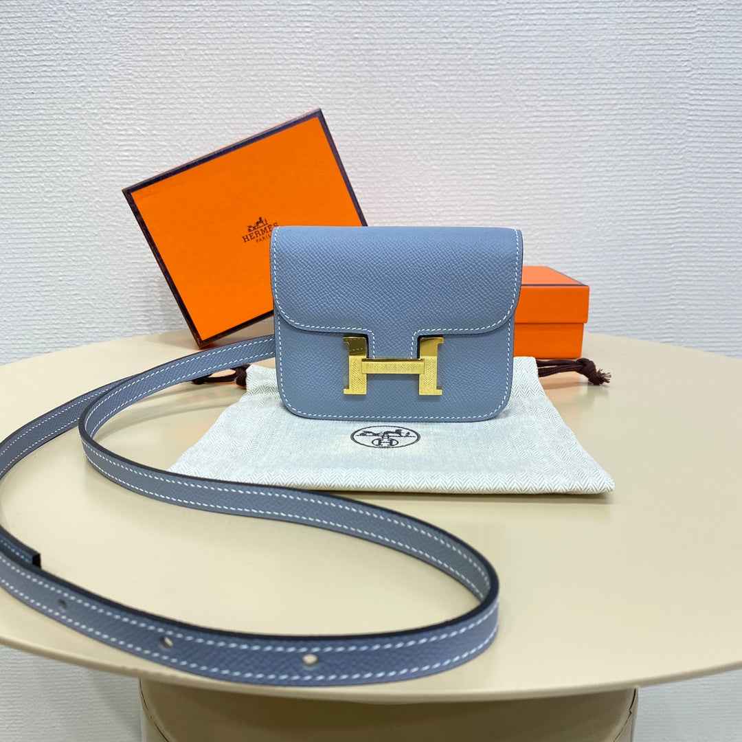Hermes Constance Slim Wallet Blue Epsom Leather Gold H082082