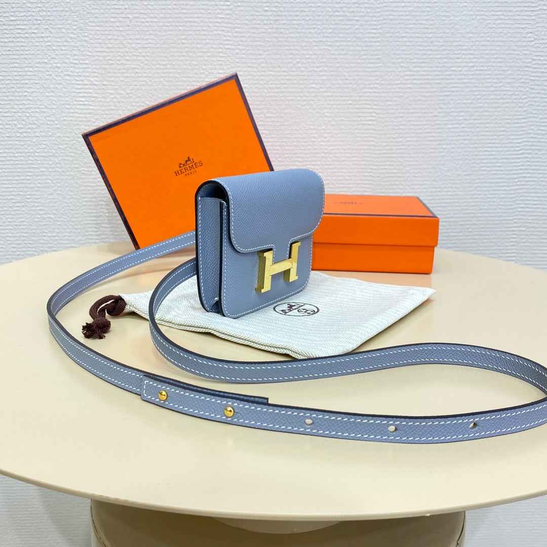 Hermes Constance Slim Wallet Blue Epsom Leather Gold H082082
