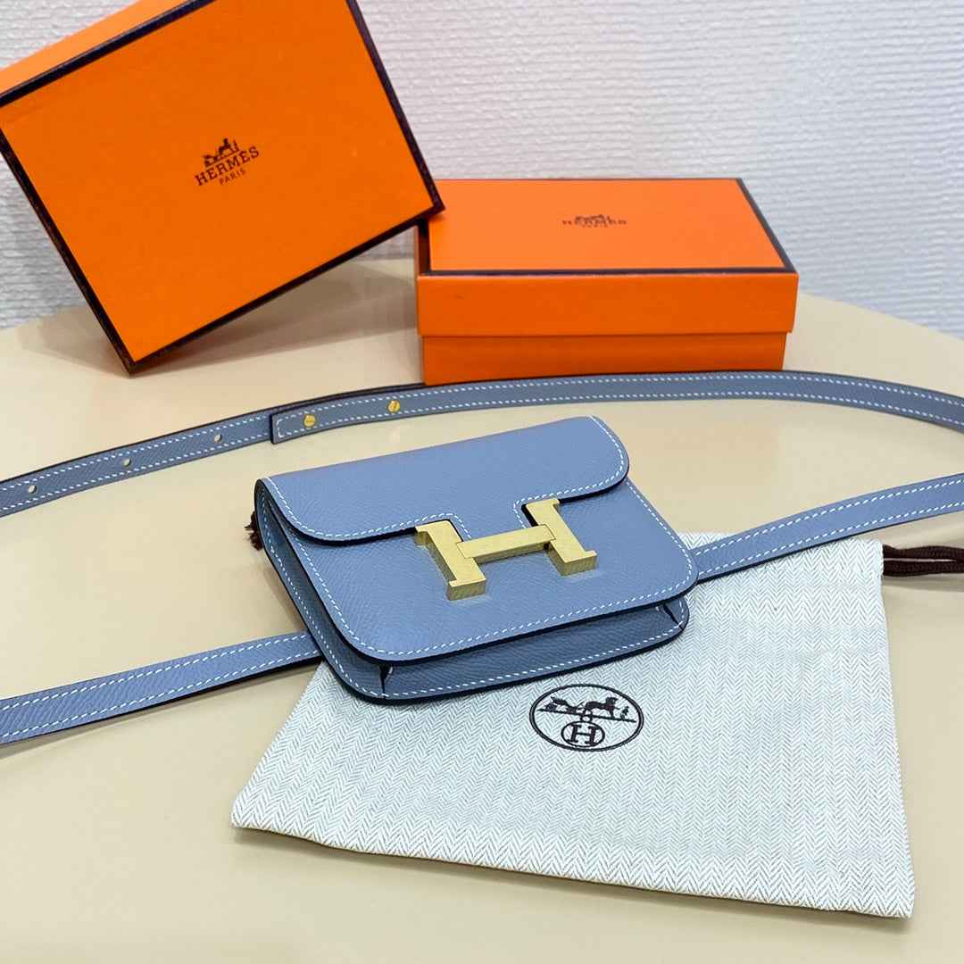 Hermes Constance Slim Wallet Blue Epsom Leather Gold H082082