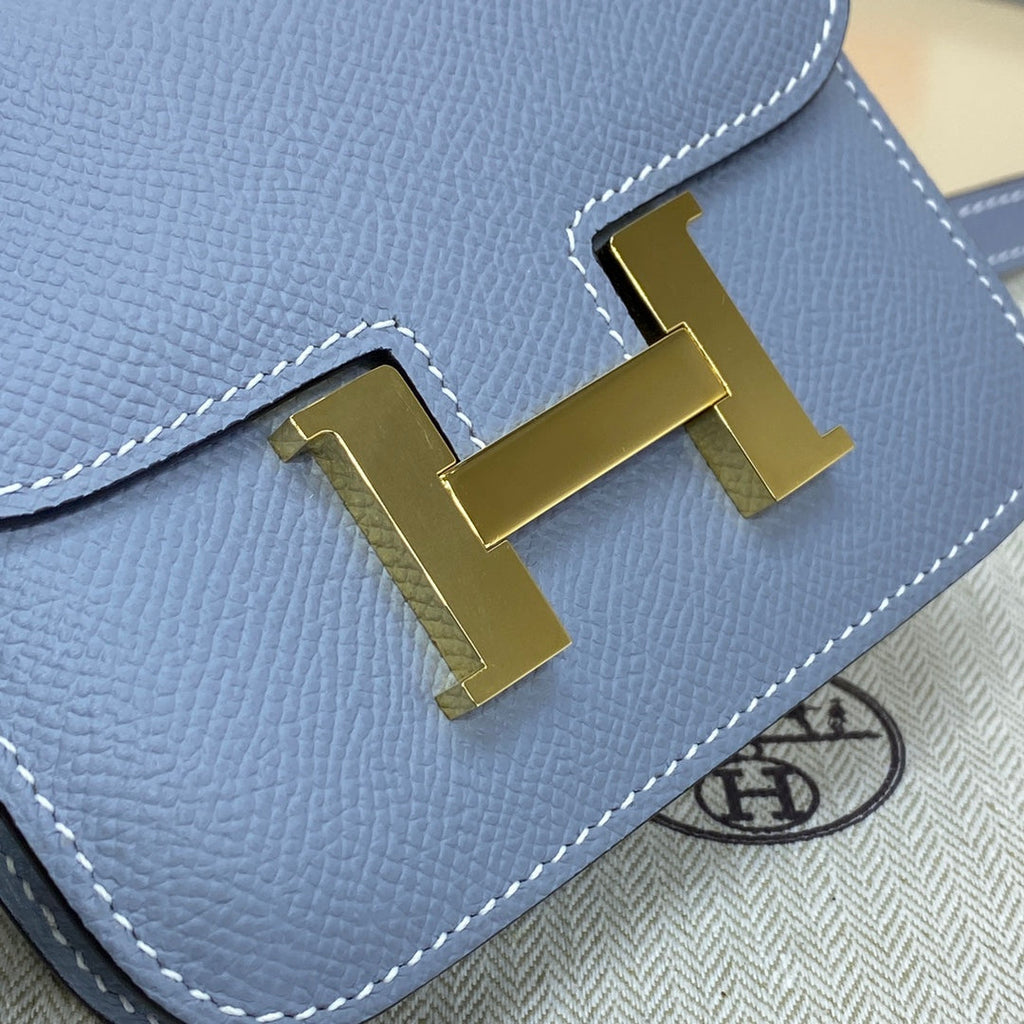 Hermes Constance Slim Wallet Blue Epsom Leather Gold H082082