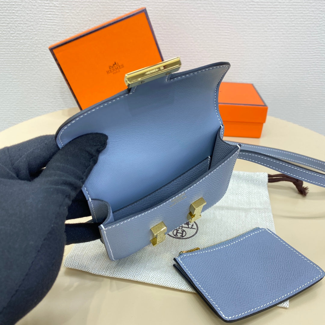 Hermes Constance Slim Wallet Blue Epsom Leather Gold H082082