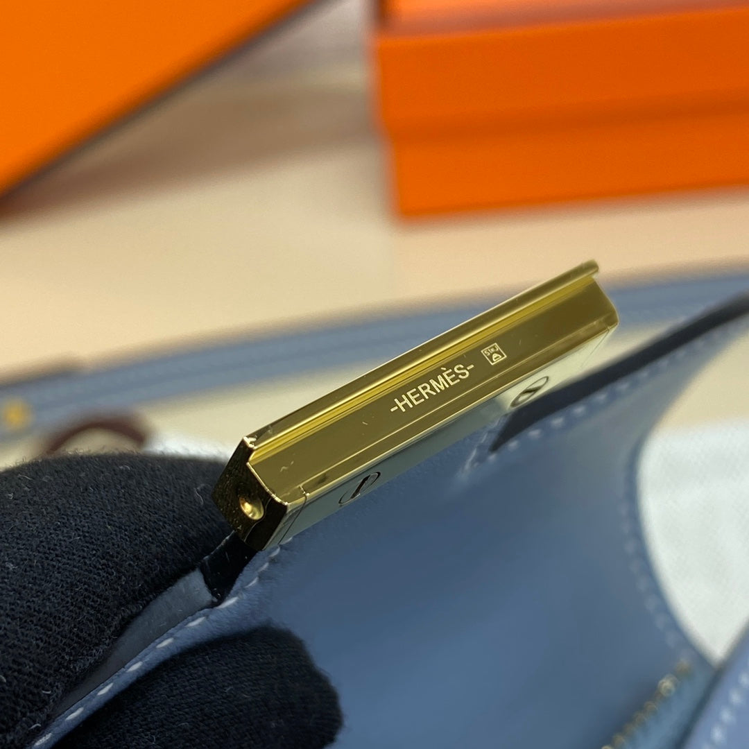 Hermes Constance Slim Wallet Blue Epsom Leather Gold H082082