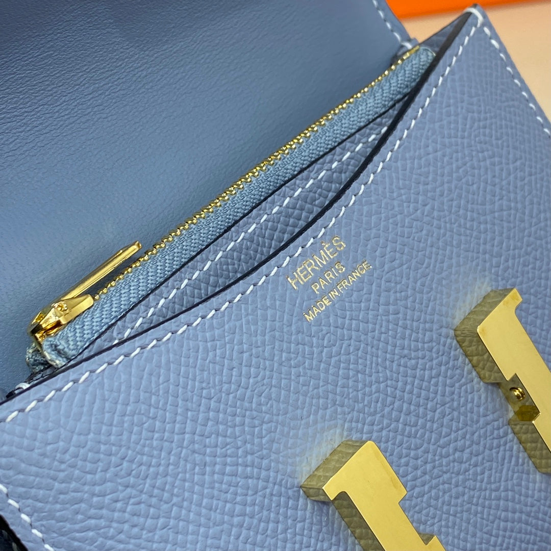 Hermes Constance Slim Wallet Blue Epsom Leather Gold H082082