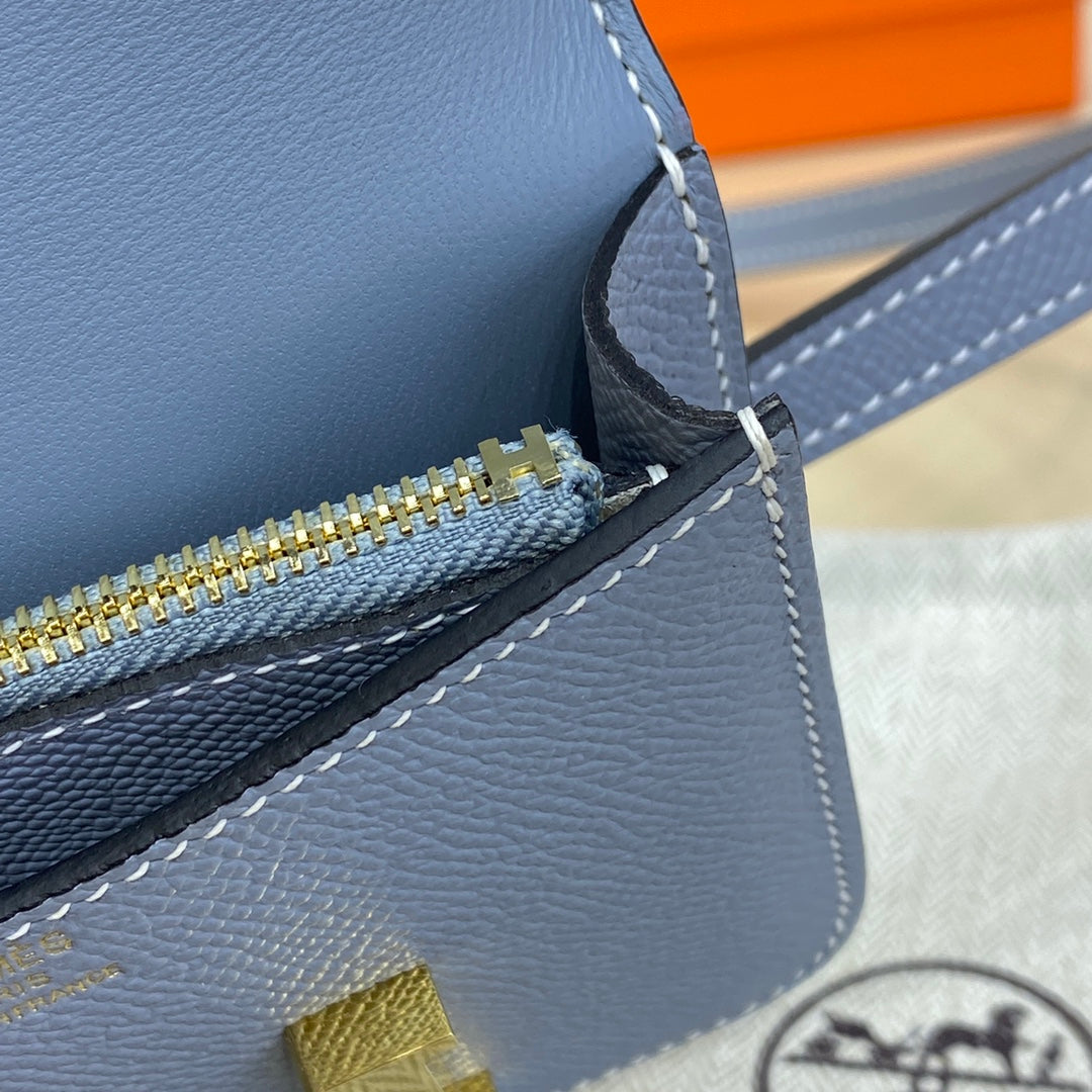 Hermes Constance Slim Wallet Blue Epsom Leather Gold H082082