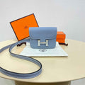 Hermes Constance Slim Wallet Blue Epsom Leather Silver H082083