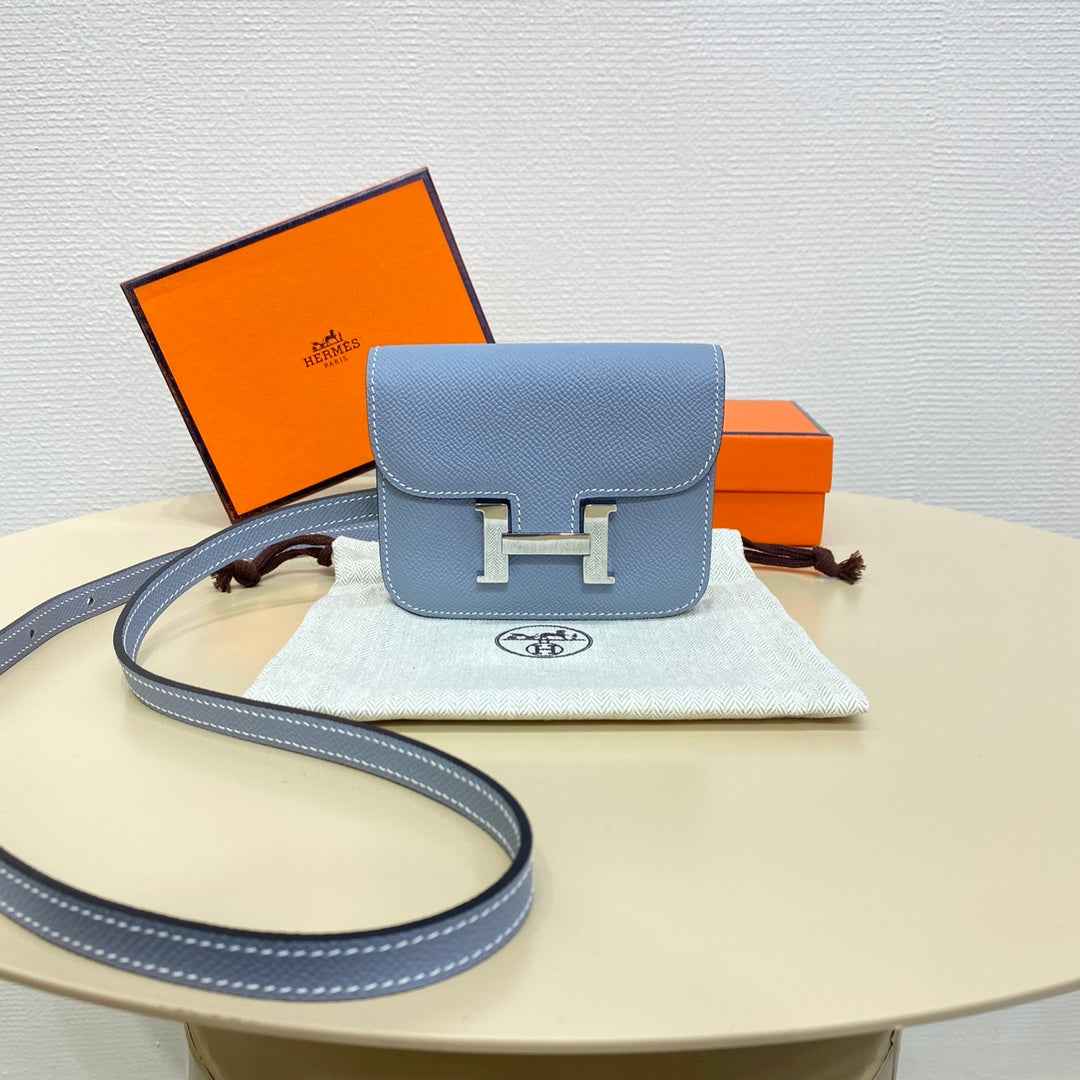 Hermes Constance Slim Wallet Blue Epsom Leather Silver H082083