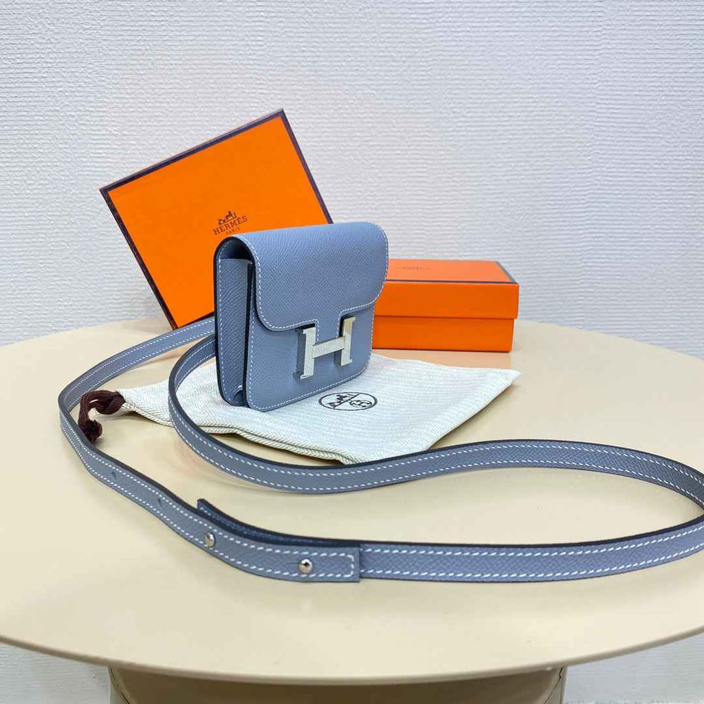 Hermes Constance Slim Wallet Blue Epsom Leather Silver H082083