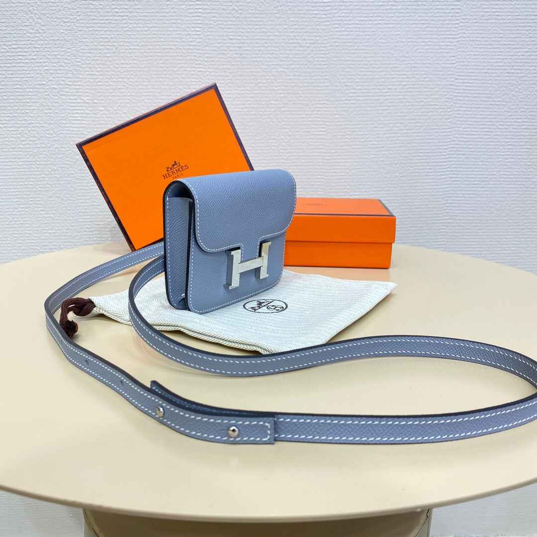 Hermes Constance Slim Wallet Blue Epsom Leather Silver H082083