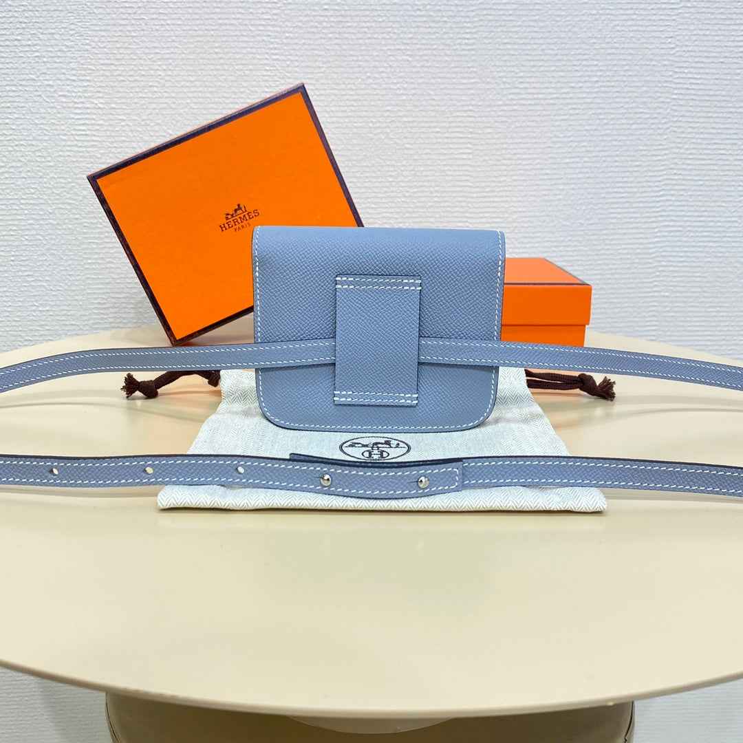 Hermes Constance Slim Wallet Blue Epsom Leather Silver H082083