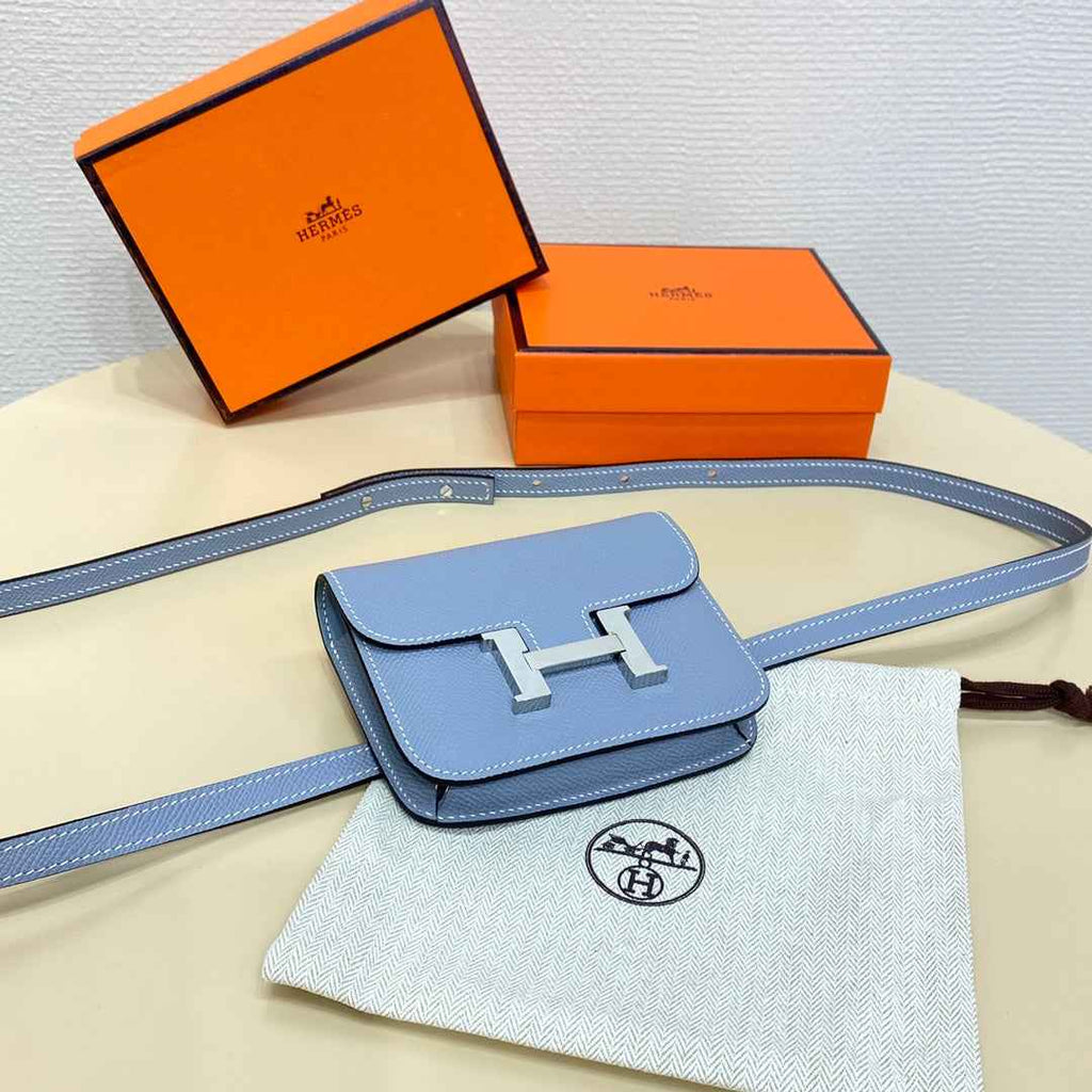 Hermes Constance Slim Wallet Blue Epsom Leather Silver H082083