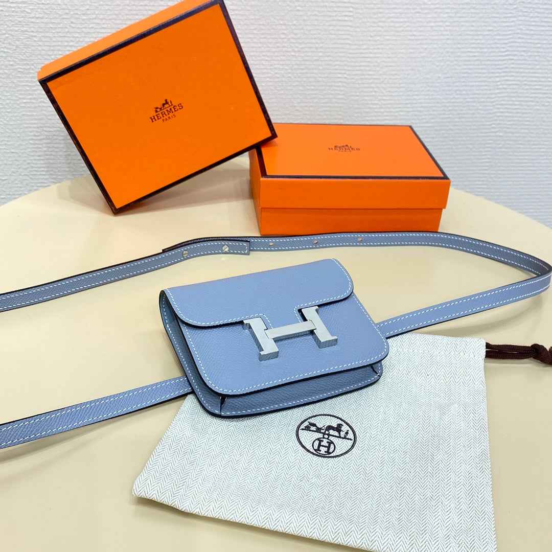 Hermes Constance Slim Wallet Blue Epsom Leather Silver H082083