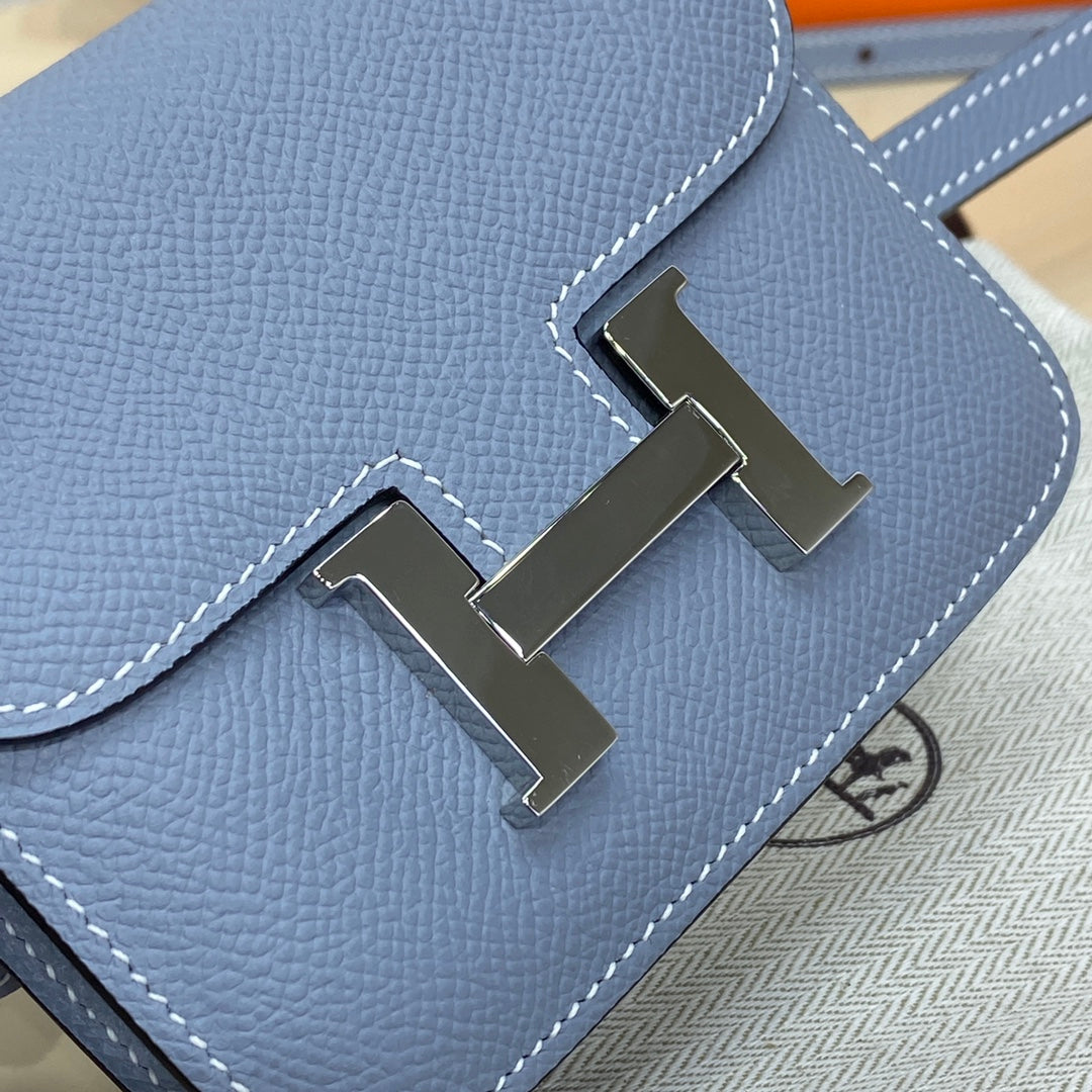 Hermes Constance Slim Wallet Blue Epsom Leather Silver H082083