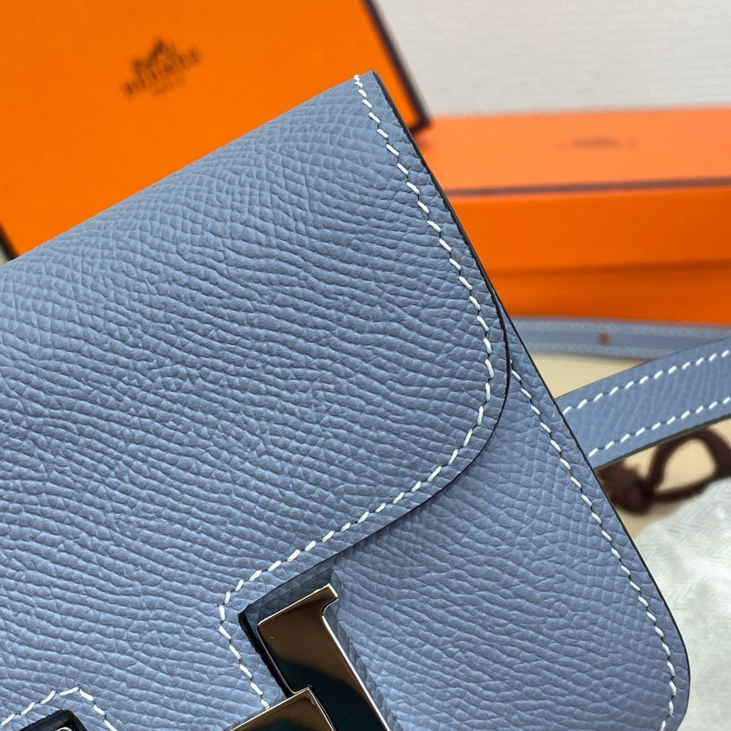 Hermes Constance Slim Wallet Blue Epsom Leather Silver H082083
