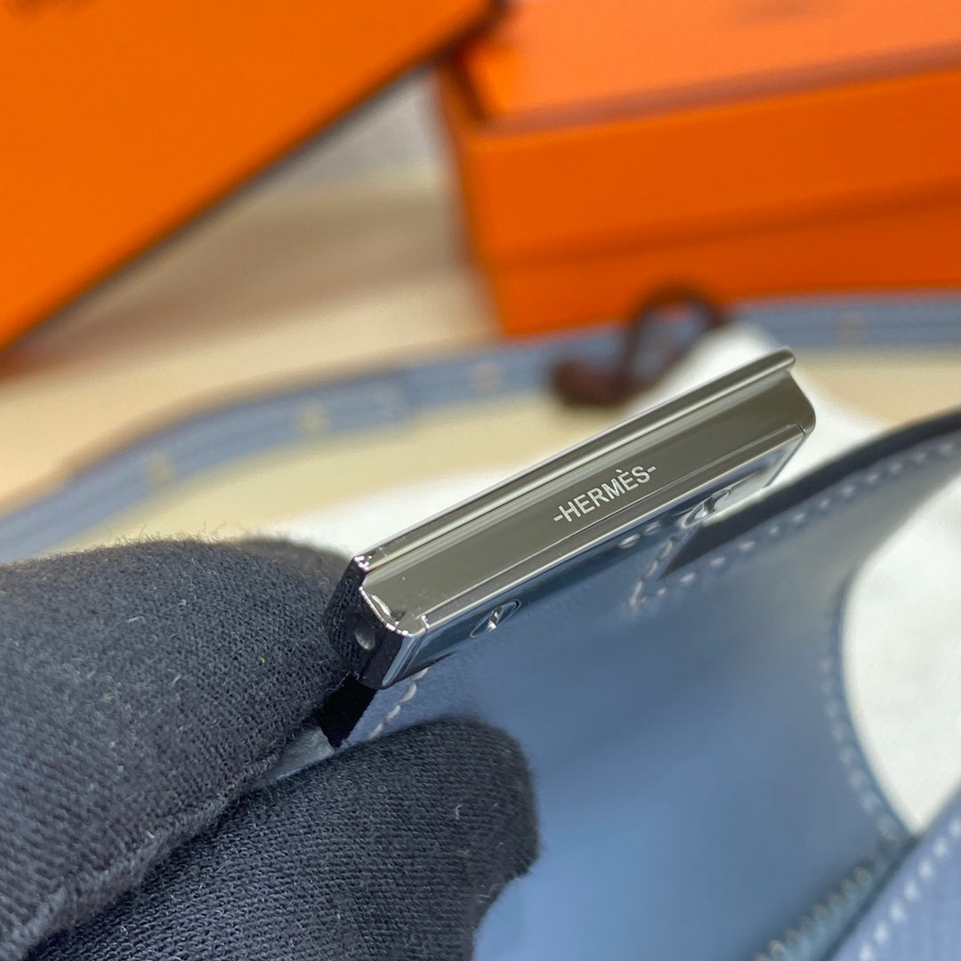 Hermes Constance Slim Wallet Blue Epsom Leather Silver H082083