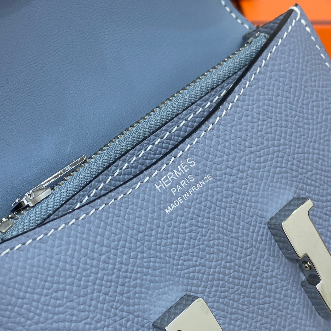 Hermes Constance Slim Wallet Blue Epsom Leather Silver H082083