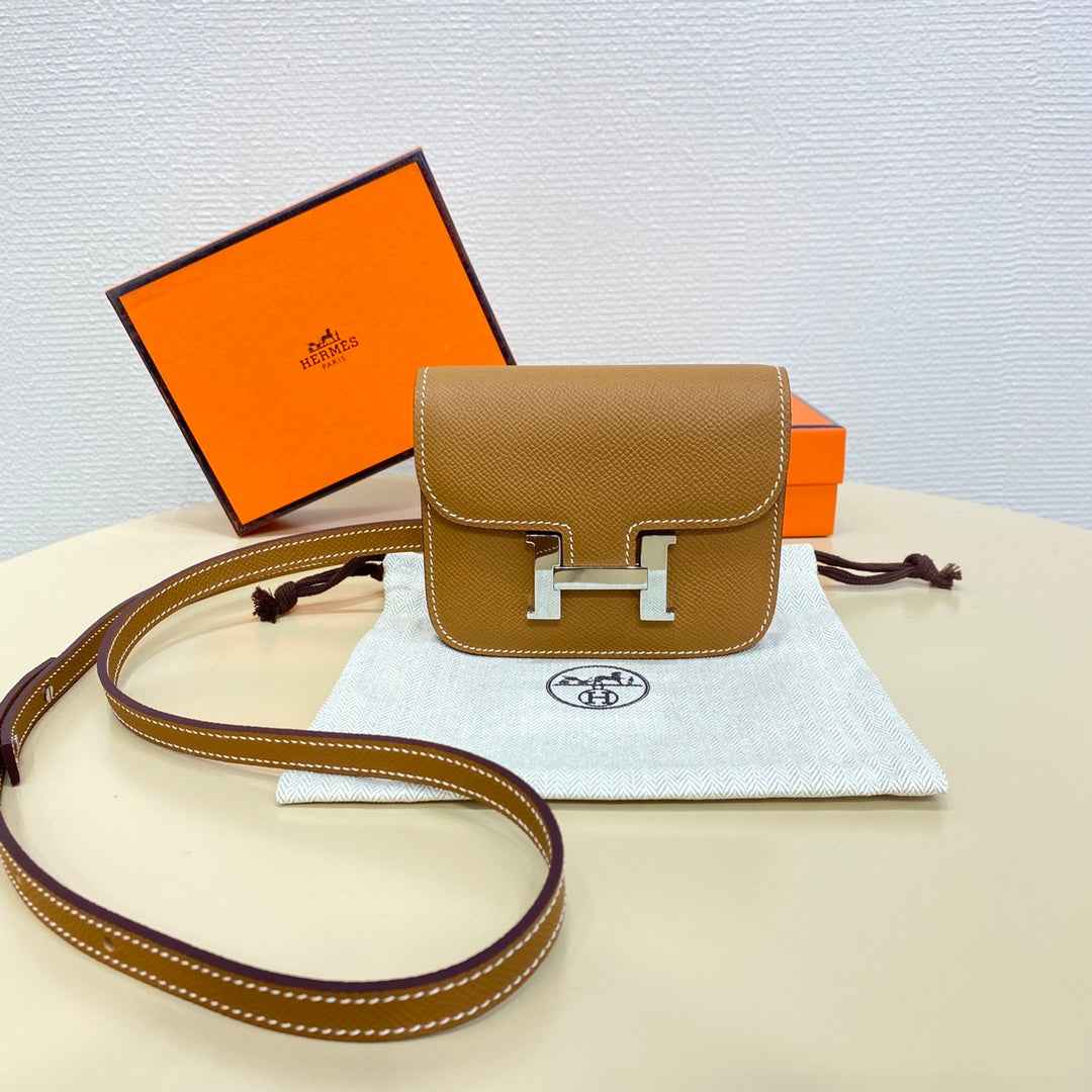 Hermes Constance Slim Wallet Tan Epsom Leather Silver H082085