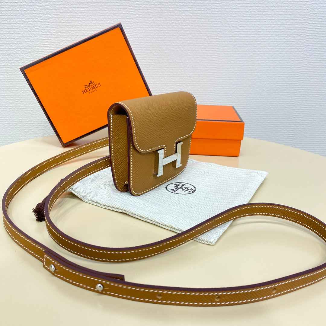 Hermes Constance Slim Wallet Tan Epsom Leather Silver H082085