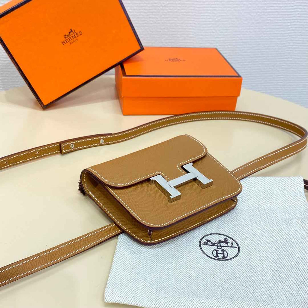 Hermes Constance Slim Wallet Tan Epsom Leather Silver H082085